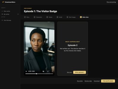 Kinestrand Micro episode creation interface showing a vertical drama